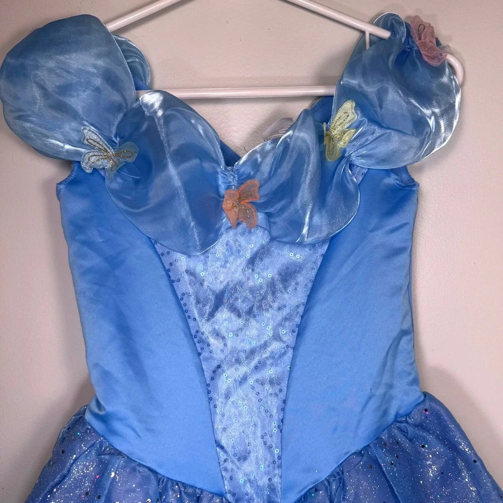 Disney Cinderella Blue Butterfly Sparkle‎ Costume Dress Girls 7-8 Fairy Princess